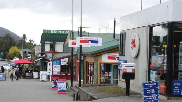 Mapping has shown the Alpine Fault runs directly under some Franz Josef businesses, including the Mobil petrol station, the Helicopter Line offices and part of the supermarket. — Photo: Sarah-Jane O'Connor.