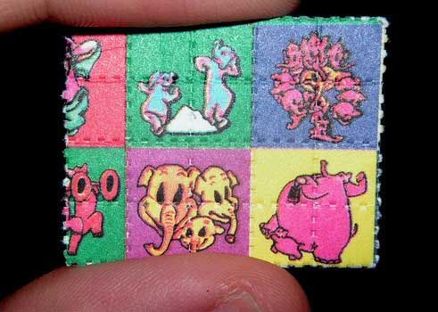 Pink elephant blotters containing LSD. — Picture: Psychonaught PD.