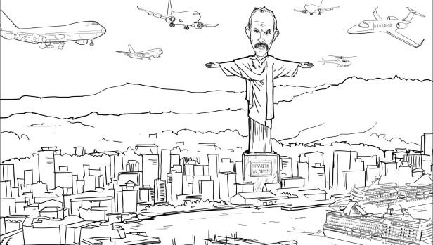 Sir Bob Jones has even sent in a sketch of what the statue  in the style of Rio de Janeiro's Christ the Redeemer  would look like, towering above Wellington.  Illustration: Sir Bob Jones.
