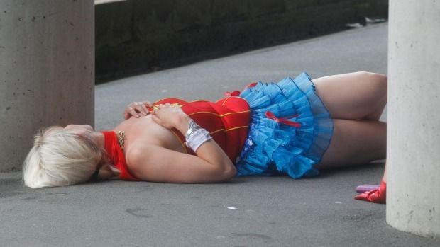 Wonder Woman in trouble at the Wellington Sevens, Westpac Stadium, in 2014. — Photograph: Kevin Stent/Fairfax NZ.