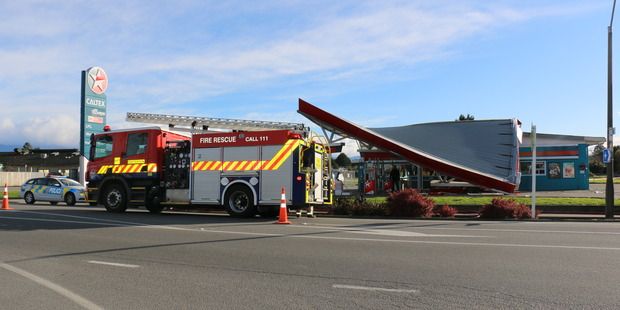 The roof of the Solway Caltex petrol station, Masterton, collapsed after a pillar holding it up was hit by a vehicle traveling at high speed.