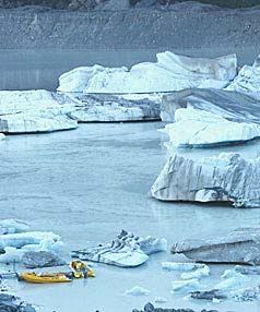 ADRIFT: Wintry conditions have blown icebergs down to the southern end of the Tasman Glacier terminal lake.