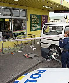 BIG MESS: Palmerston North Police investigate the failed theft of an ATM at Milson Shopping Centre. — WARWICK SMITH/Manawatu Standard.