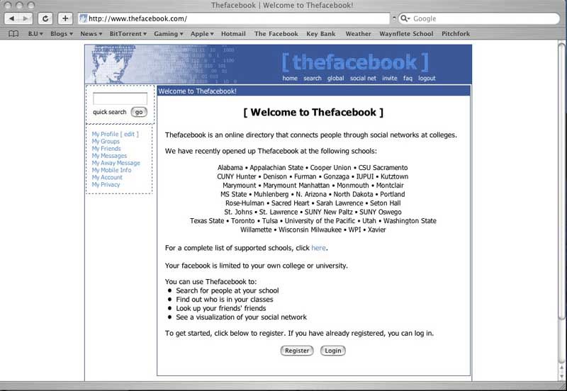 “The Facebook” circa 2004. Like a pair of Crocs, but for your computer!