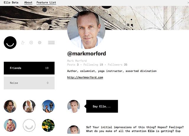An Ello profile, in beta, minimalist and cute and Courier-tastic.