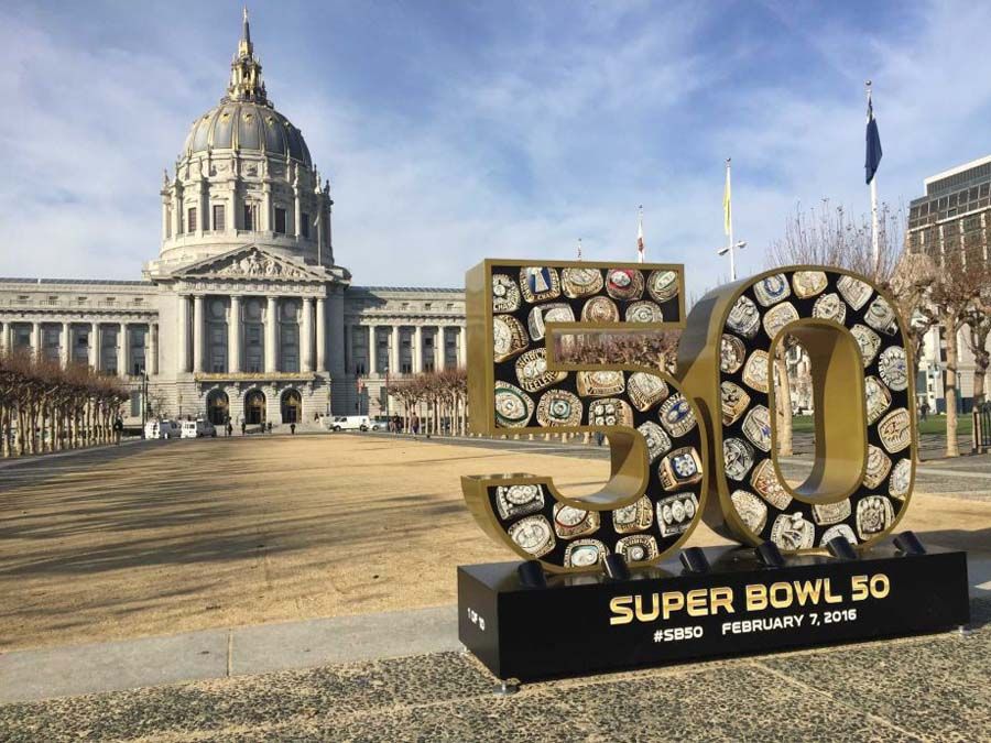 Sign most likely to be vandalized because it's terribly ugly anyway, Super Bowl edition.