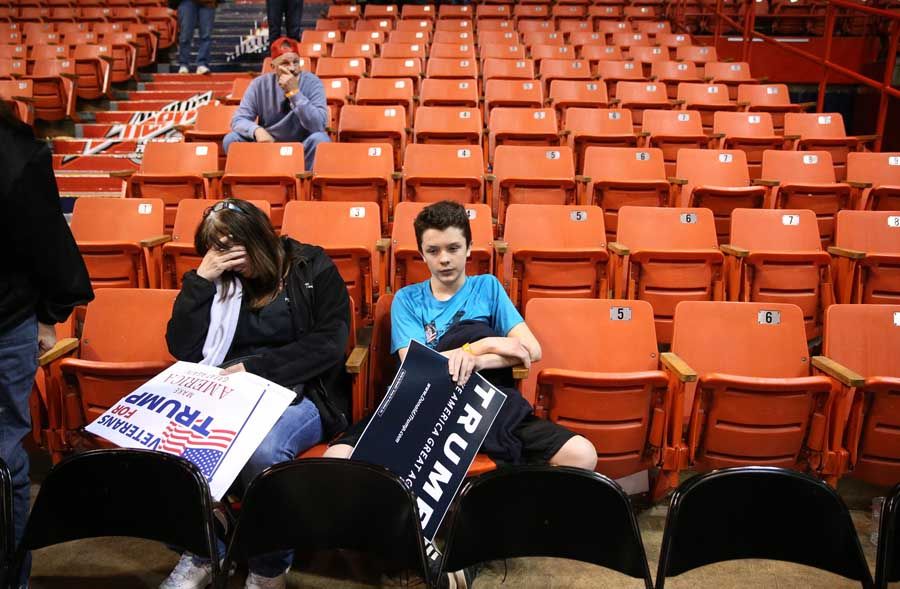 Donald Trump supporters react after the rally was canceled at the University of Illinois at Chicago Pavilion on Friday, March 11th, 2016. — Photograph: Chris Sweda/Chicago Tribune.