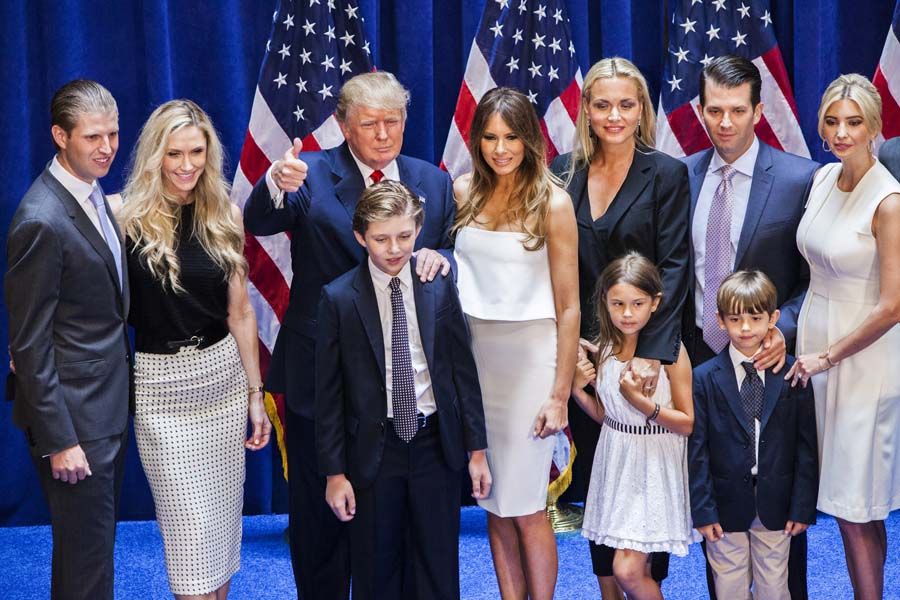 Donald Trump poses with his family after announcing his candidacy for president in New York in June 2015. — Photograph: Christopher Gregory/Getty Images.