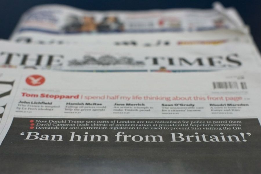 Front pages of British newspapers on December 9th, which were published after Republican presidential candidate Donald Trump said that the Metropolitan Police are scared to patrol certain Muslim areas of London.  Photograph: Ben Pruchnie/Getty Images.
