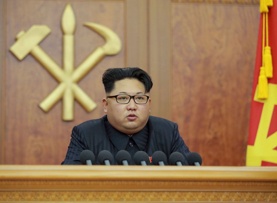 North Korean leader Kim Jong Un gives a New Year's address for 2016 in Pyongyang, in this photo released January 1st. — Photograph: Kyodo/Reuters.