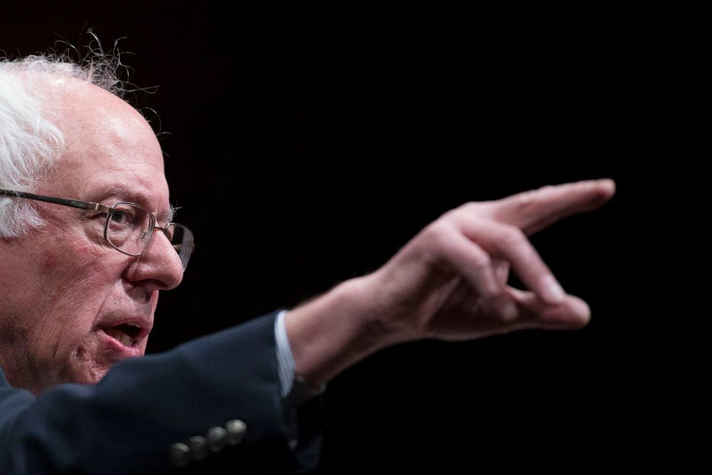 Democratic presidential candidate Senator Bernie Sanders (Vermont) speaks during a campaign stop on January 14th at Dartmouth College in Hanover, New Hampshire.  Photograph: John Minchillo/Associated Press.