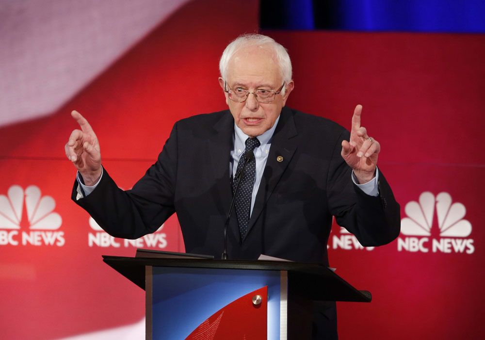 Sanders speaks during Sunday night's debate in Charleston, South Carolina. — Photograph: Mic Smith/Associated Press.
