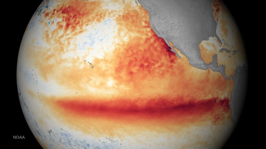 This image obtained on November 16th, 2015, from the National Oceanic and Atmospheric Administration (NOAA) shows the satellite sea surface temperature departure for the month of October 2015, where orange-red colors are above normal temperatures and are indicative of El Niño. — Picture: NOAA/AFP.