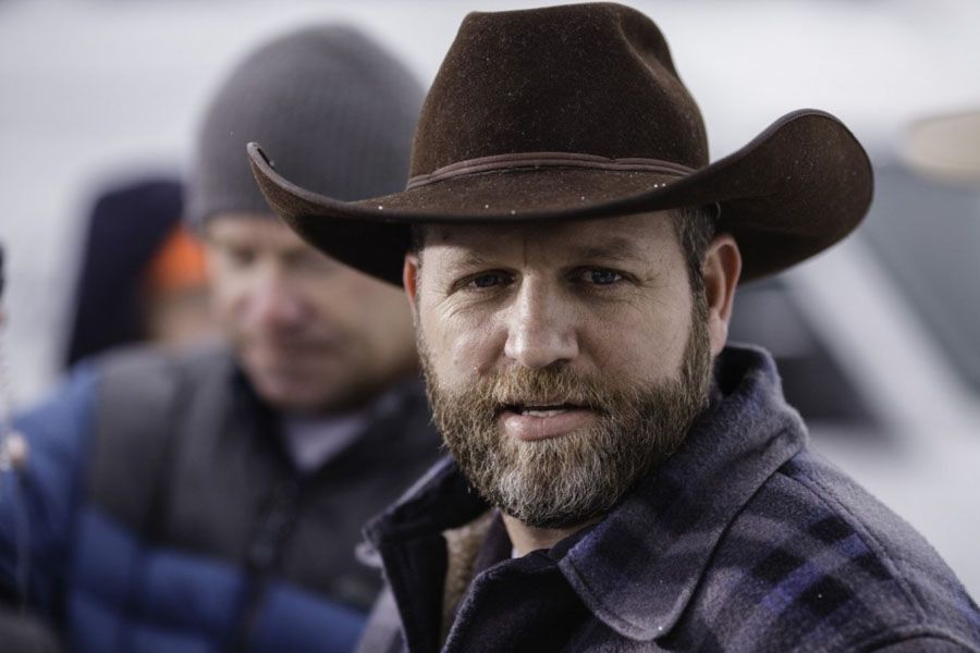 Ammon Bundy, leader of an armed anti-government militia, speaking at Malheur National Wildlife Refuge Headquarters near Burns, Oregon, before his arrest. — Photograph: Rob Kerr/AFP/Getty Images.