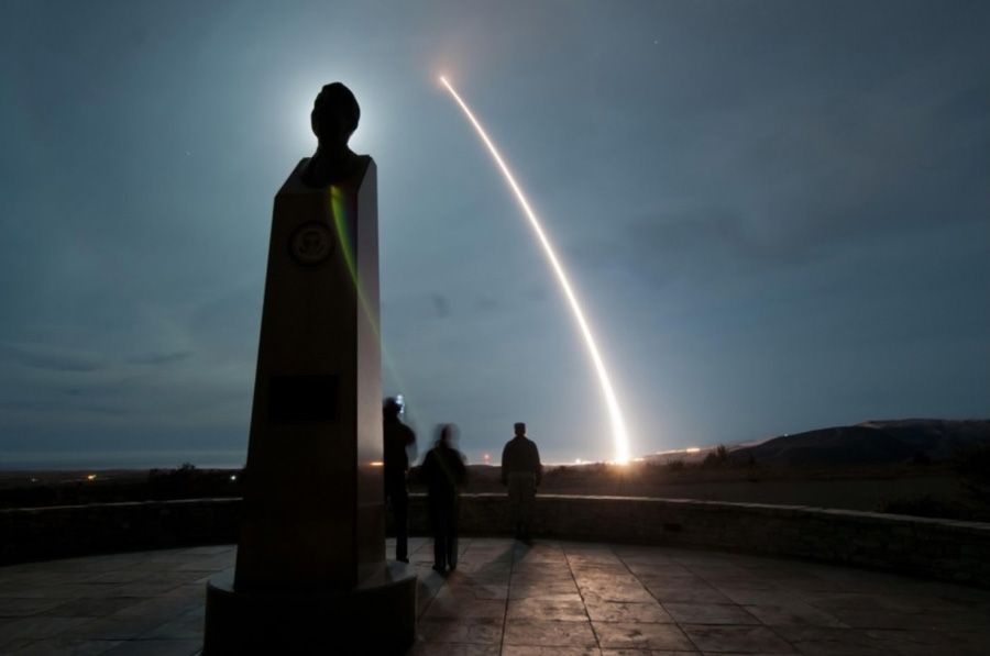 An unarmed U.S. Air Force LGM-30G Minuteman III intercontinental ballistic missile launches during an operational test at Vandenberg Air Force Base, California on December 17th, 2013. Colonel Keith Balts, the commander of the 30th Space Wing, acted as the launch decision authority. — Photograph: Airman 1st Class Yvonne Morales/U.S. Air Force.