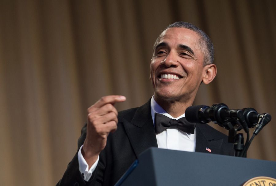 President Obama speaks at the correspondents’ dinner on Saturday. — Photograph: Nicholas Kamm/AFP/Getty Images.